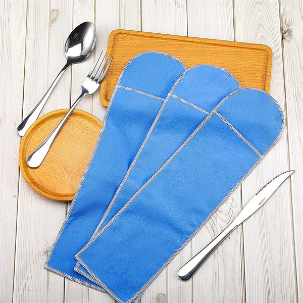Prep & Savour Silver Storage Bags Flatware Storage Blue Silver Flatware